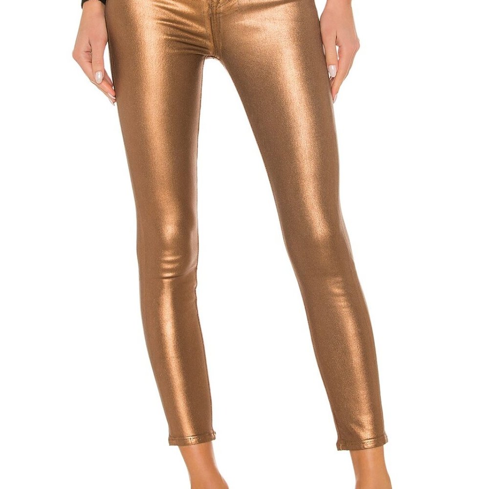 7 For All Mankind The High Waist Ankle Skinny - Penny Metallic Foil - Size 28